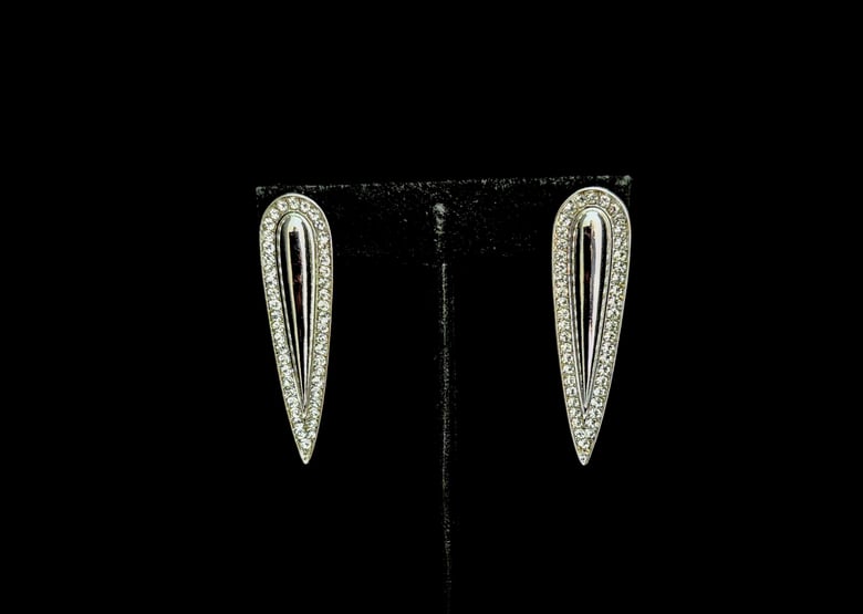 Image of Silver & Rhinestone Pointy Pierced Earrings 