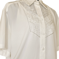 Image 6 of Vintage 1980s does 1940s White Embroidered Lace Button Up Short Sleeve Top - Size 10 