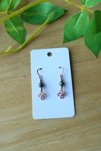 Image 3 of Clover + Round Bead Copper Earrings