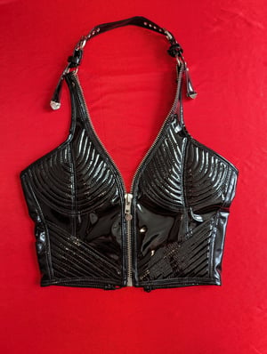 Image of Zipper biker bustier vest in black PVC (Size XS - M)