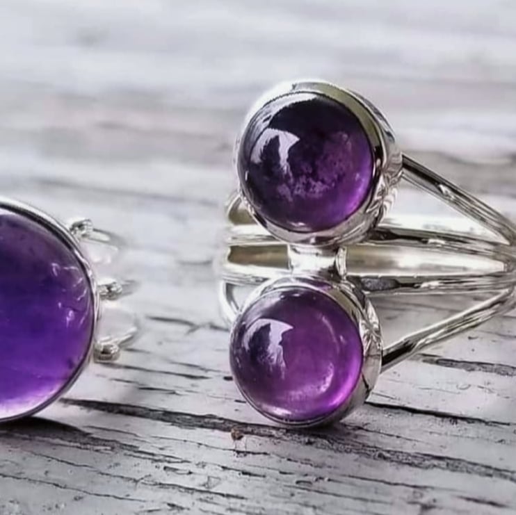 Image of Duality's Dance - Amethyst Two-Stone Sterling Silver Ring