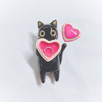 Image 3 of Black cat Glow in dark heart ring box hand size ceramic figurine