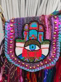 Image 2 of FRILL MINI body cross Sari bag with ruffles - detachable strap wear on waist too-Hamsa hand2