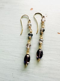 Image 3 of 14k Gold Iolite And Quartz Earrings