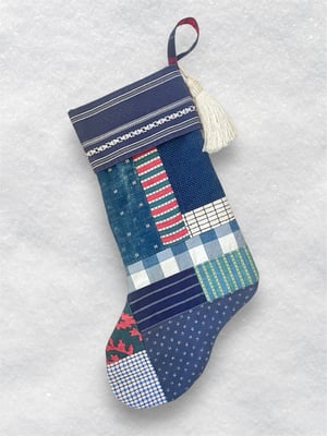 Image of CHRISTMAS STOCKINGS - BLUE/RED PATCHWORK