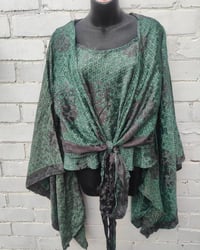 Image 1 of Kimono and cami top Set-dark green and black grey