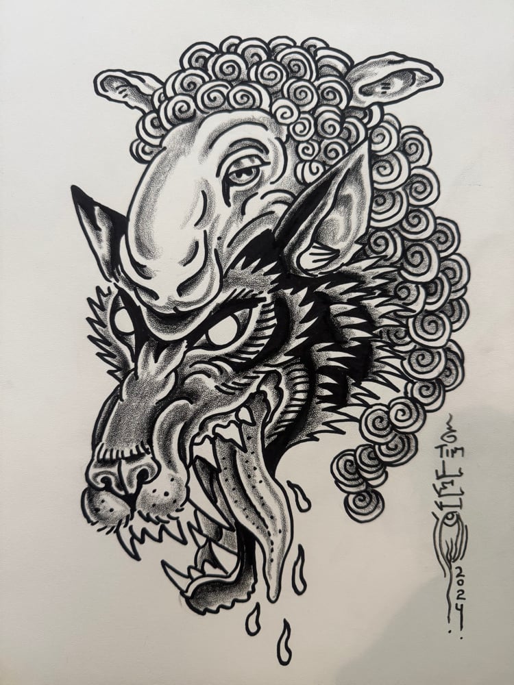 Image of Tim Lehi “Reaper Wolf Book Page #30” Painting