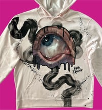 Image 3 of “WINDOW TO THE SOUL, APPARENTLY” CUSTOM PAINTED PULLOVER HOODIE XL