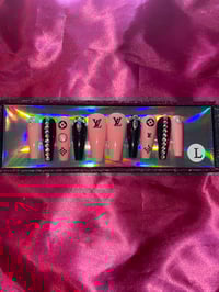 Image 1 of Nails - M/L Luxury Louis Vuitton (Pink/Black)