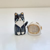 Image 4 of Tuxedo kitty with astronaut helmet ceramic figurine (helmet cover version)