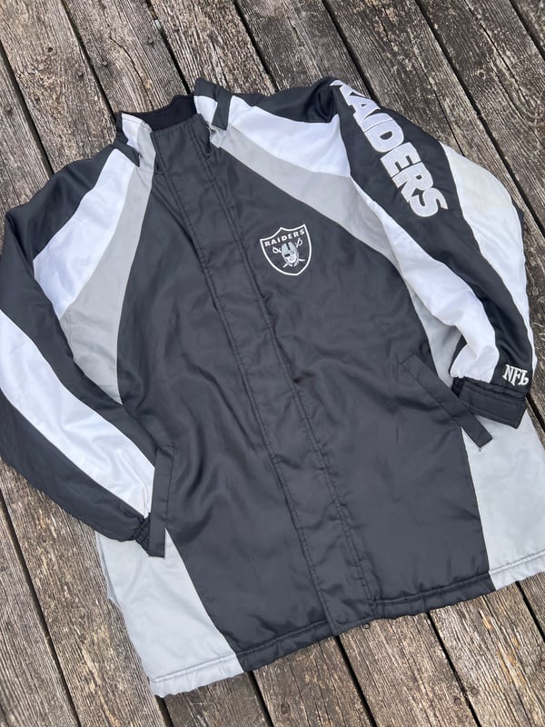 Image of Rare 90s Raiders NFL black and grey  double sided authentic NFL (Large) 