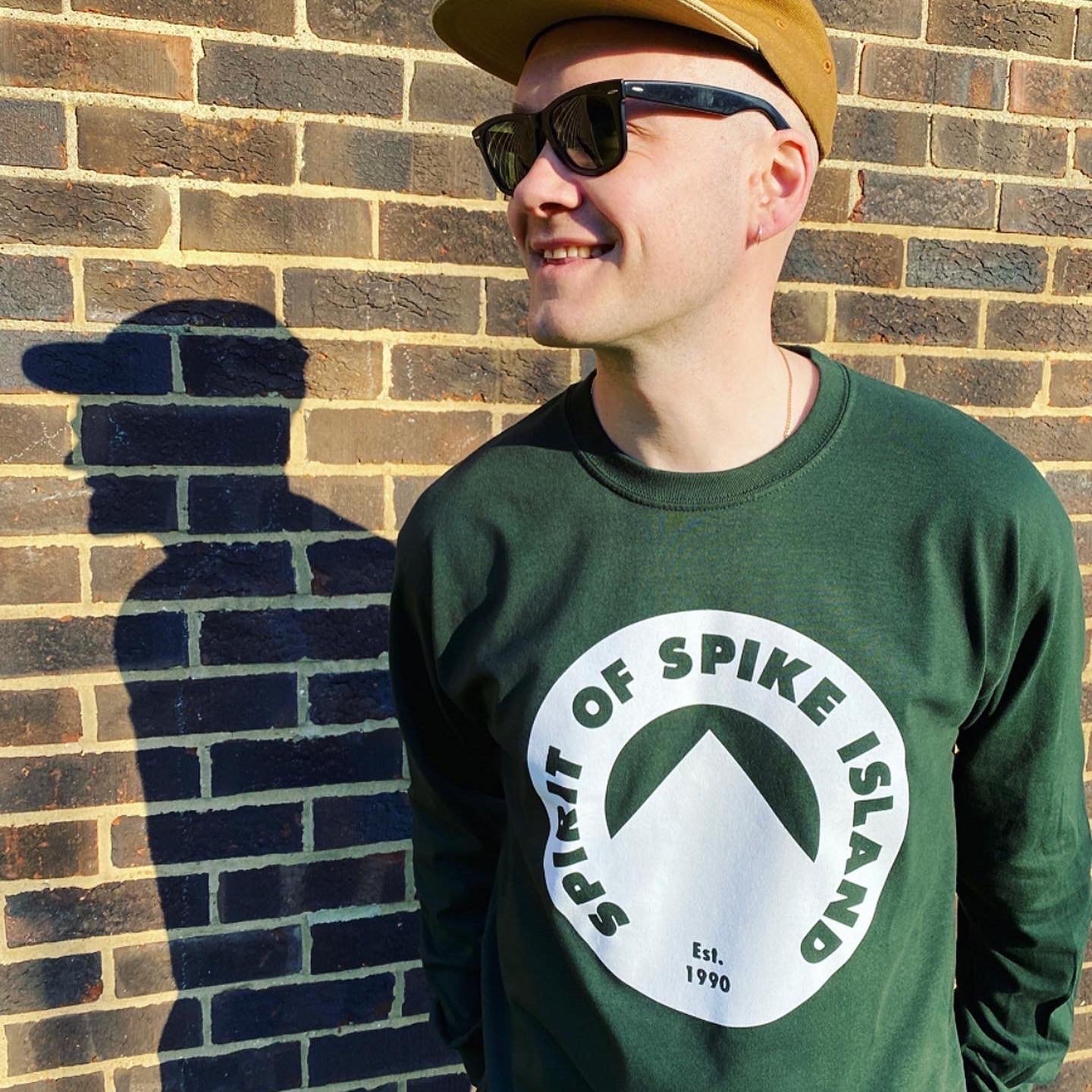 Bottle green long sleeve with Spirit Of Spike Island logo