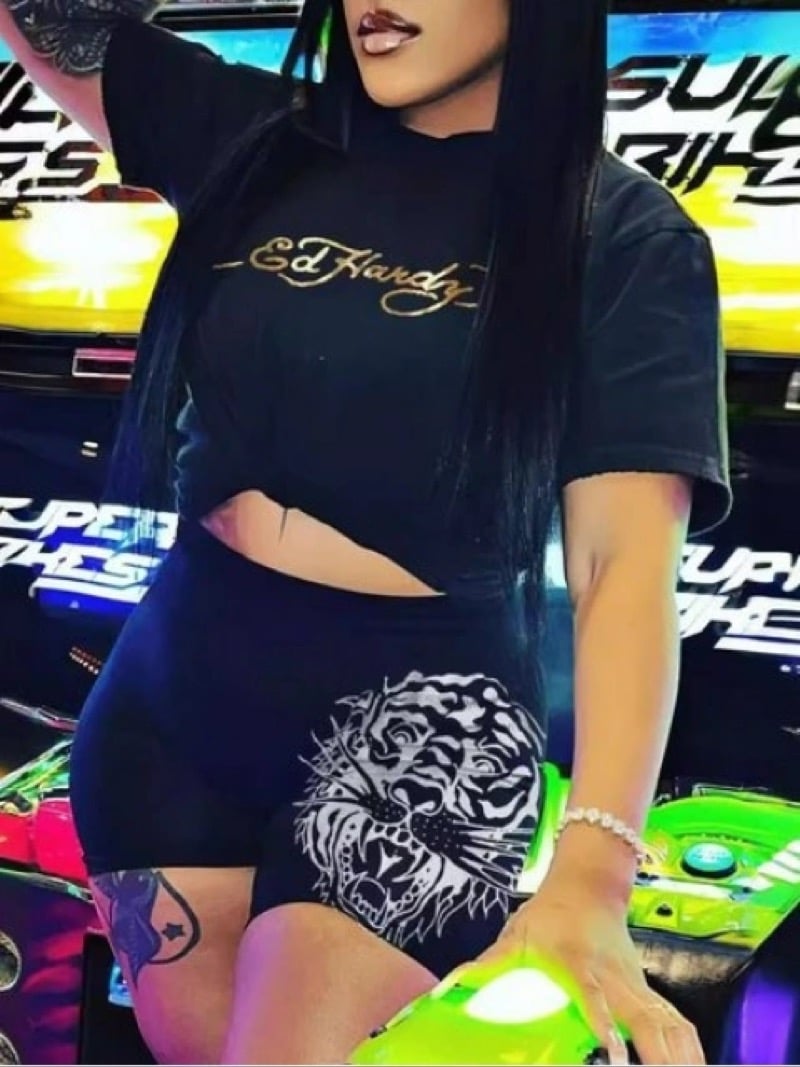 Image of Letter Print Shorts Set Ed Hardy
