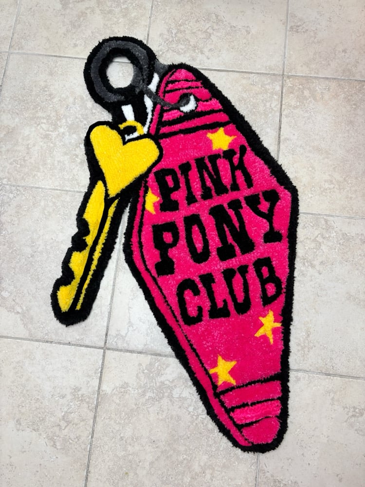Image of “pink pony club” chappell roan key chain rug 