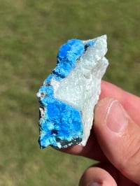 Image 2 of Cyanotrichite On Green Fluorite Matrix Specimen | Guizhou China #2925