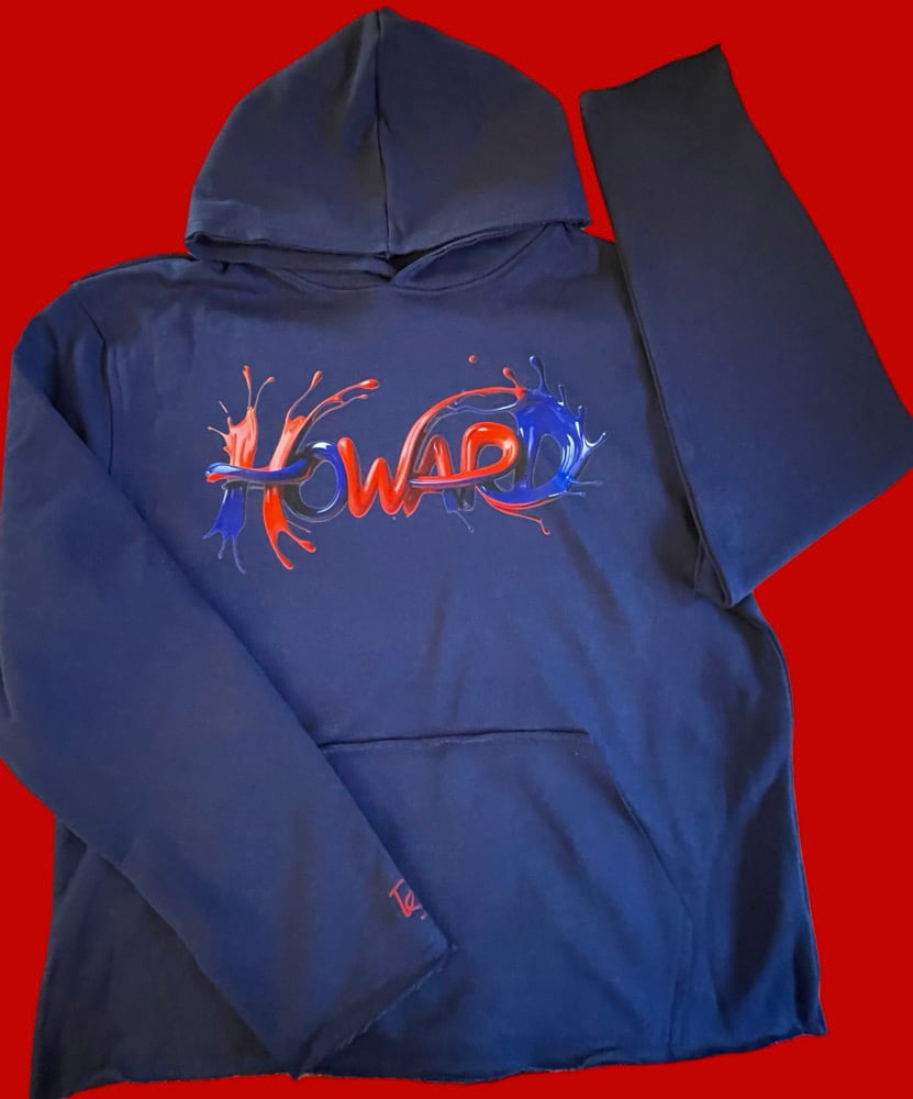 Image of Distress Howard Navy Hoodie Red Blue Splash
