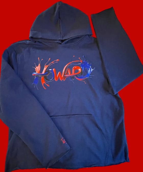 Image of Distress Howard Navy Hoodie Red Blue Splash