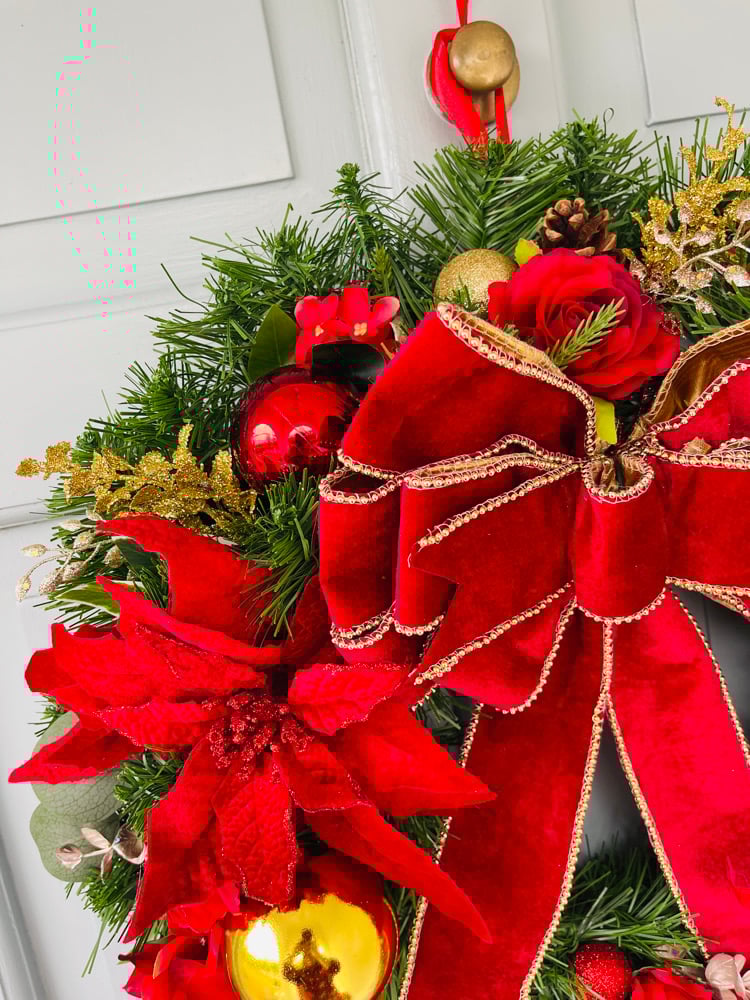 Image of 55cm Big Red Bow Large Poinsettias 