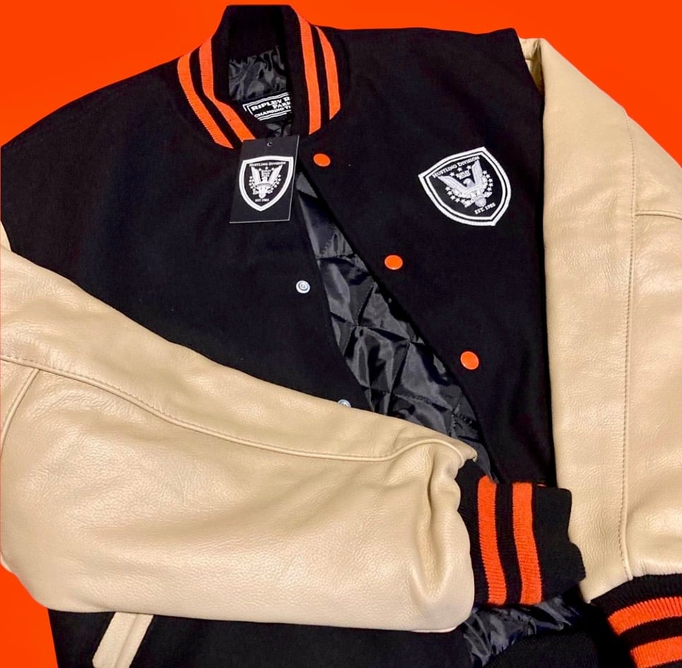 Image of Cooley Varsity Jacket (BLACK/CREAM/BURNT ORANGE)