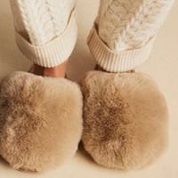 Image 1 of POSTED size 8 Cozy Fluffy Genuine Alpaca Fur Brown Slippers
