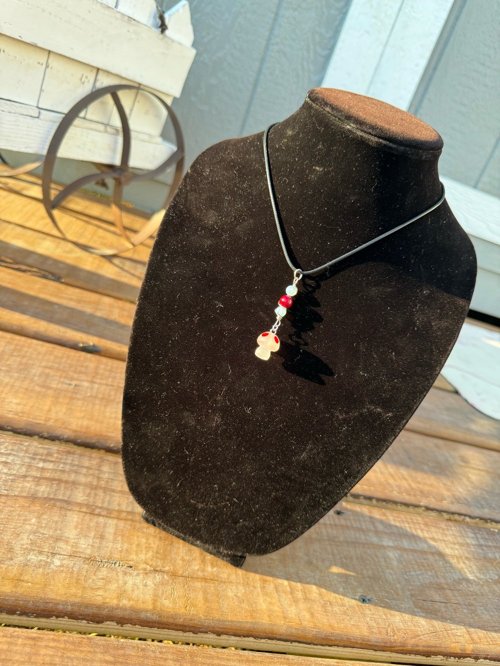 Image of "Confidence" Necklace w/ Opalite & Red Quartz (Glow-in-the-Dark Mushroom)