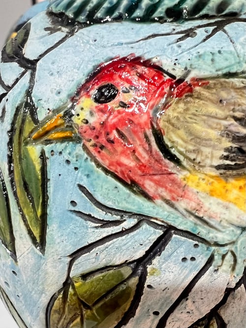 Image of Red Finch in the Treetops Vessel- Cynthia Marks