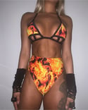 Blazed Flame Print Triangle Cage Bra