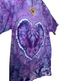 Image 2 of ♻️ UPCYCLED L Tall Unisex Heart Tee in Purple Haze Ice Dye