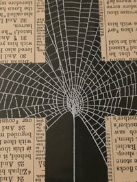Image 3 of " 2 way Crucifix" 1800's bible page with preserved spider web - A