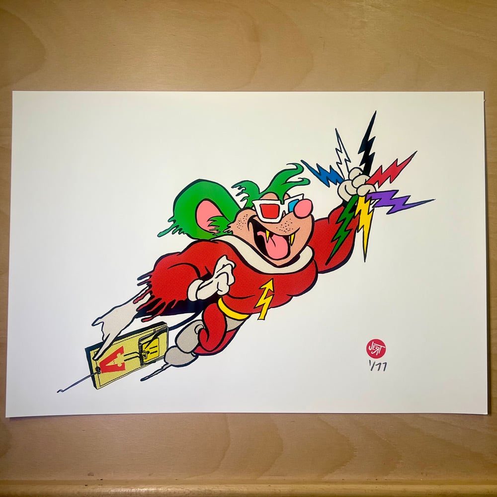 Image of MegaWatt Mouse!- 19x13- archival watercolor paper- hand numbered edition of 77