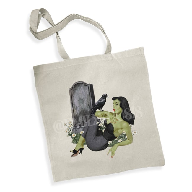 Natural Cotton Tote // Cemetery Zombie Pinup