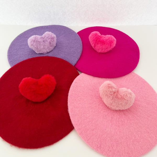 Image of Large Heart Pom Beret - Monochromatic