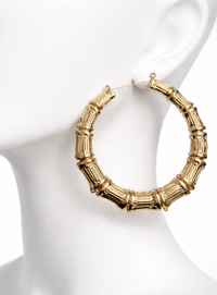 Image 2 of Large Gold Toned Bamboo Hoop Shaped Earrings