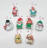 Image 3 of Red Stocking with Striped Pocket and Sewn Ornaments