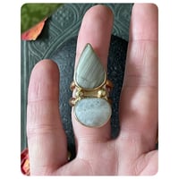 Image 2 of SALE - The Travers Ring - Banded Serpentine and Moonstone and Solid Brass