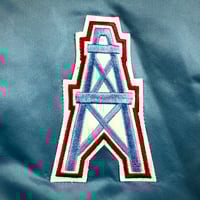 Image 4 of 90’s Starter NFL Pro Line Satin Bomber Jacket Houston Oilers Sz. XL Light Blue
