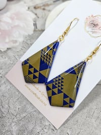 Image 2 of Gold and Blue Geo Earrings
