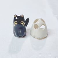 Image 4 of Glow In Dark Black Cat With Ghost Mask Ceramic Figurine 2