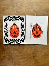 halloween linocut reduction print - jackolatern