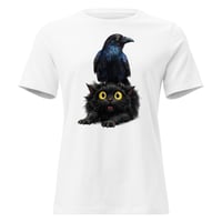 Image 5 of Women's Relaxed T-Shirt, Funny Crow Raven & Black Cat Tee