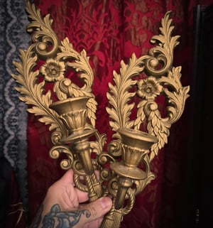 Image of Pair of Gold Candle Wall Sconces