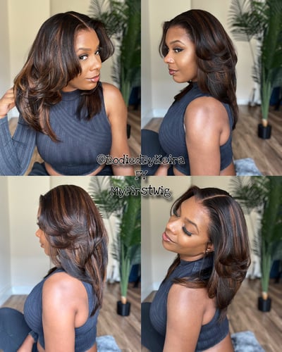 Image of Coming soon MyFirstWig Full Layered Cut Yaki Stright Brown Highlights Draw String Wig 
