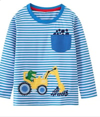 Image 1 of Long Sleeve Striped Dinosaur Digger T Shirt 