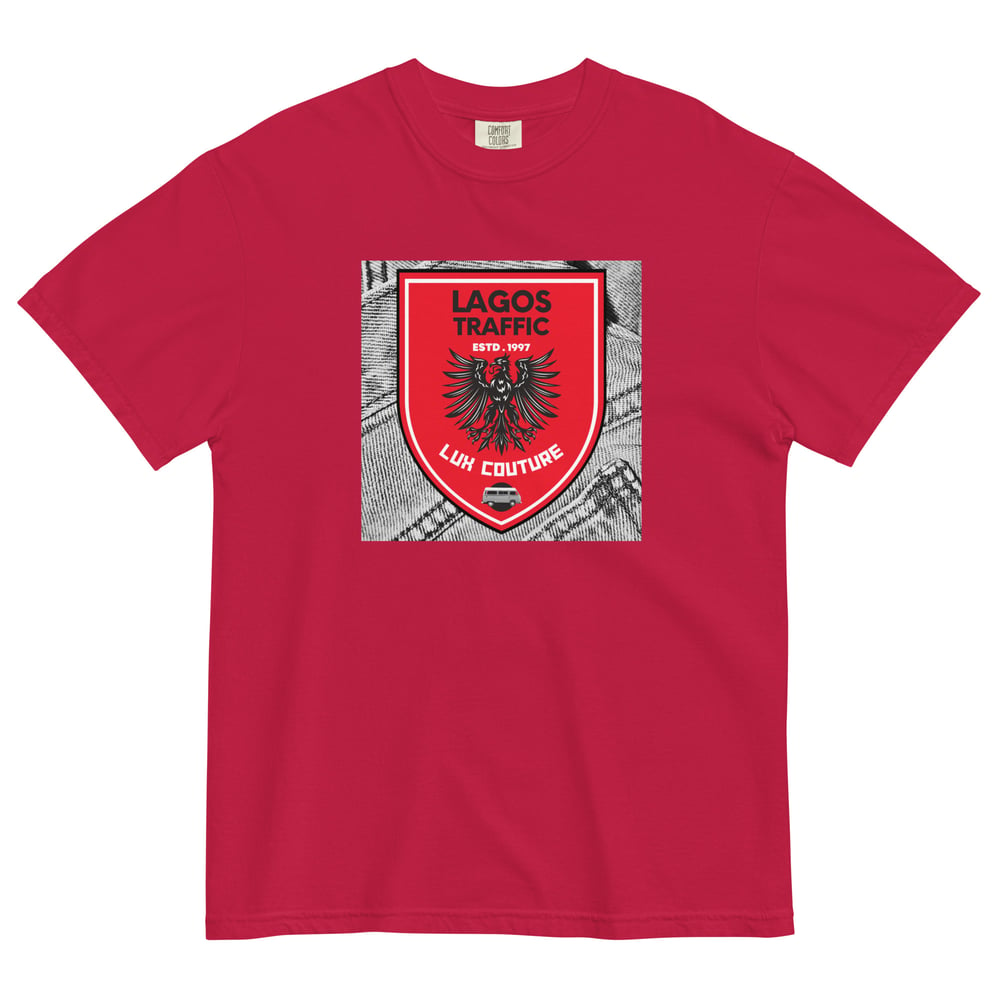 LAGOS TRAFFIC LUX COUTURE  - RED DENIM SHIELD