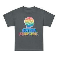 Image 10 of Youth t-shirt Autism Acceptance infinity brain colorful back autism facts for person behind 