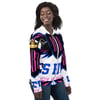 BOSSFITTED White Neon Pink and Blue Unisex Bomber Jacket
