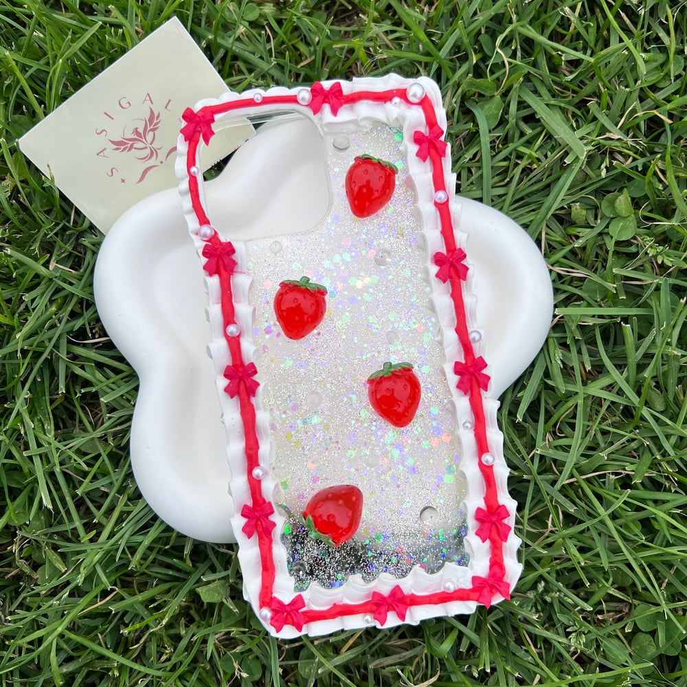 Image of Glitter Red Bow Strawberry Decoden Phone Case For All Brand 