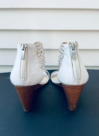 Image 2 of Enzo Angiolini white leather wedge sandal with lattice ankle straps