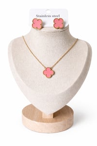 Image 2 of Gold pink clover necklace and earrings set