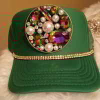Image 3 of AB STONED & PEARLS HUNTER GREEN CAP